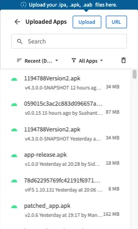 The Select Source prompt with options to search for your existing app or upload an app.