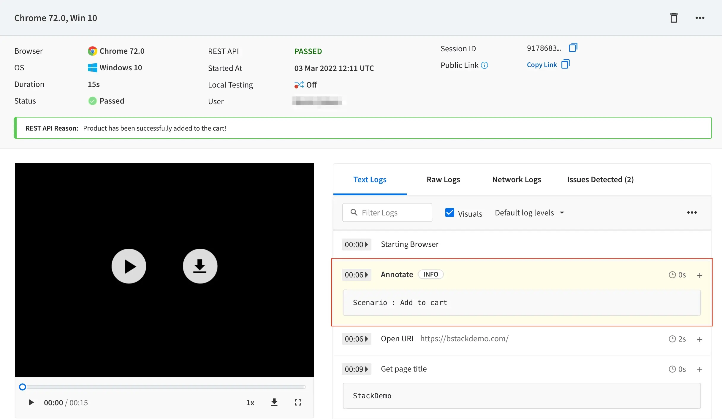Image showing console annotation on the dashboard