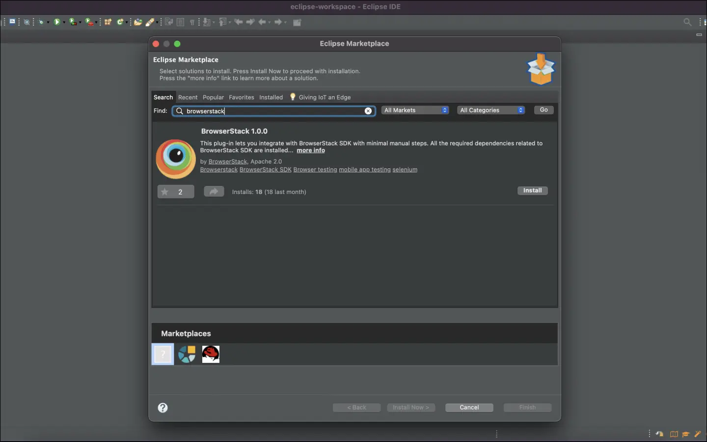 Search for BrowserStack plugin