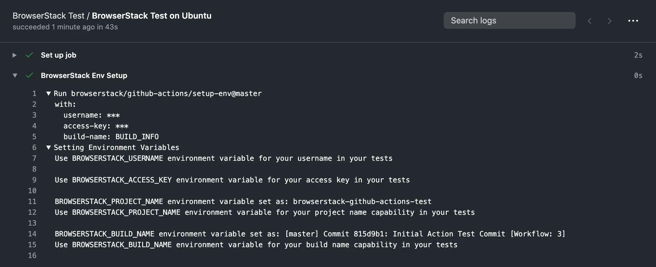 Env Action Console Screenshot