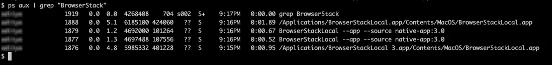 BrowserStackLocal Local Background Processes