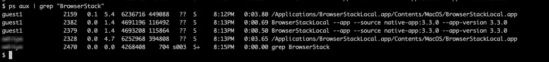 BrowserStackLocal Local Background Processes