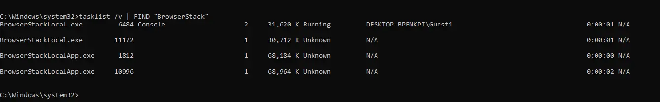 BrowserStackLocal Local Background Processes