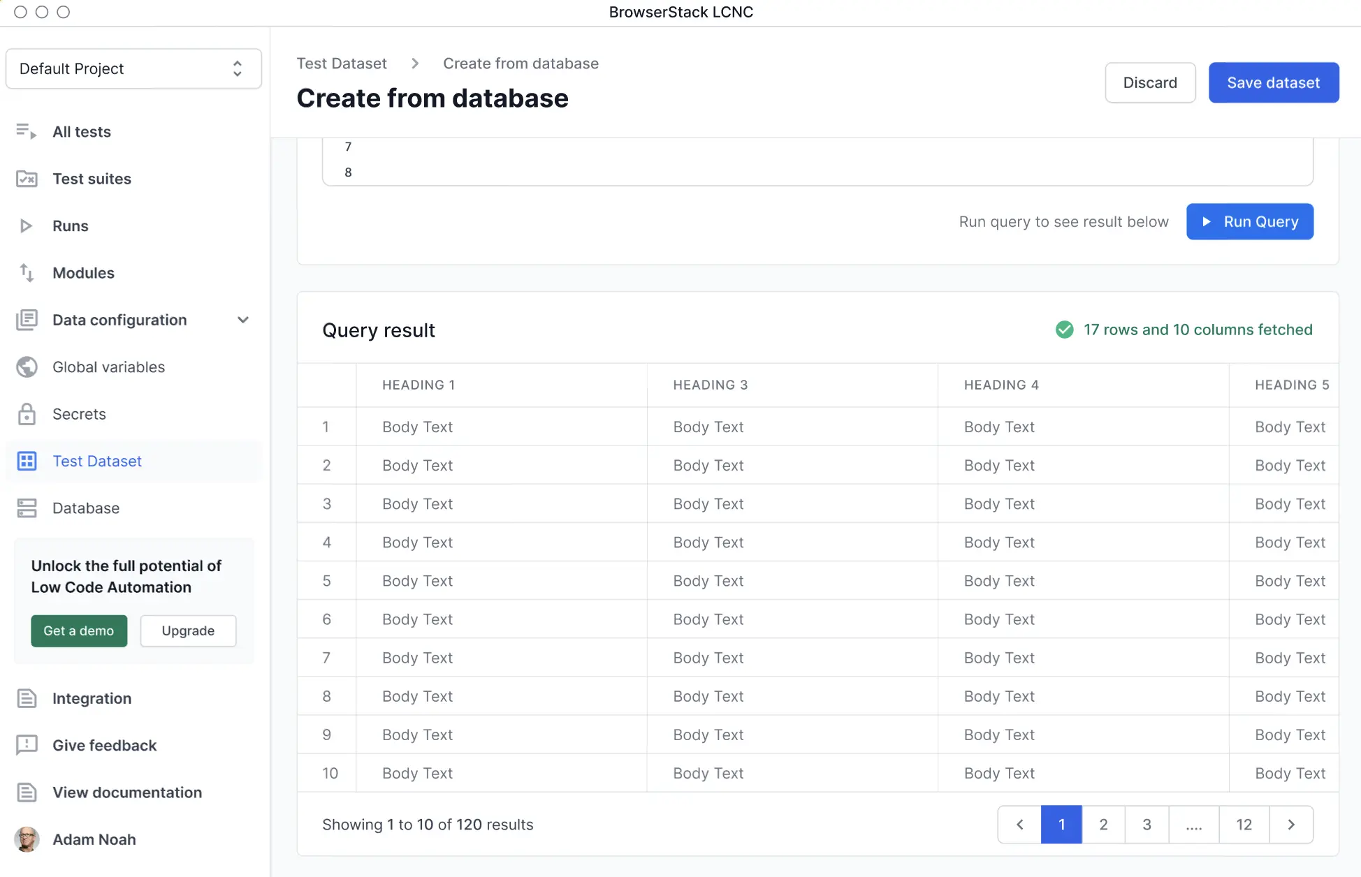 Save the test dataset created from database