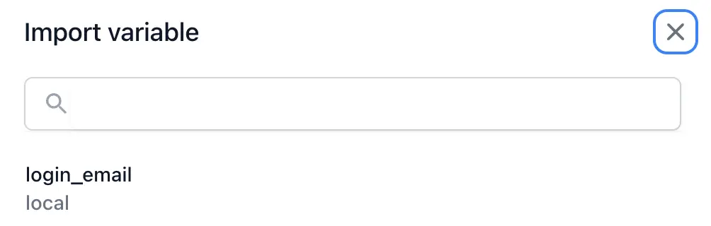 The import variable dialog listing the available variables