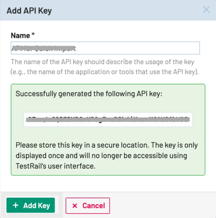 Click Add Key to generate the key