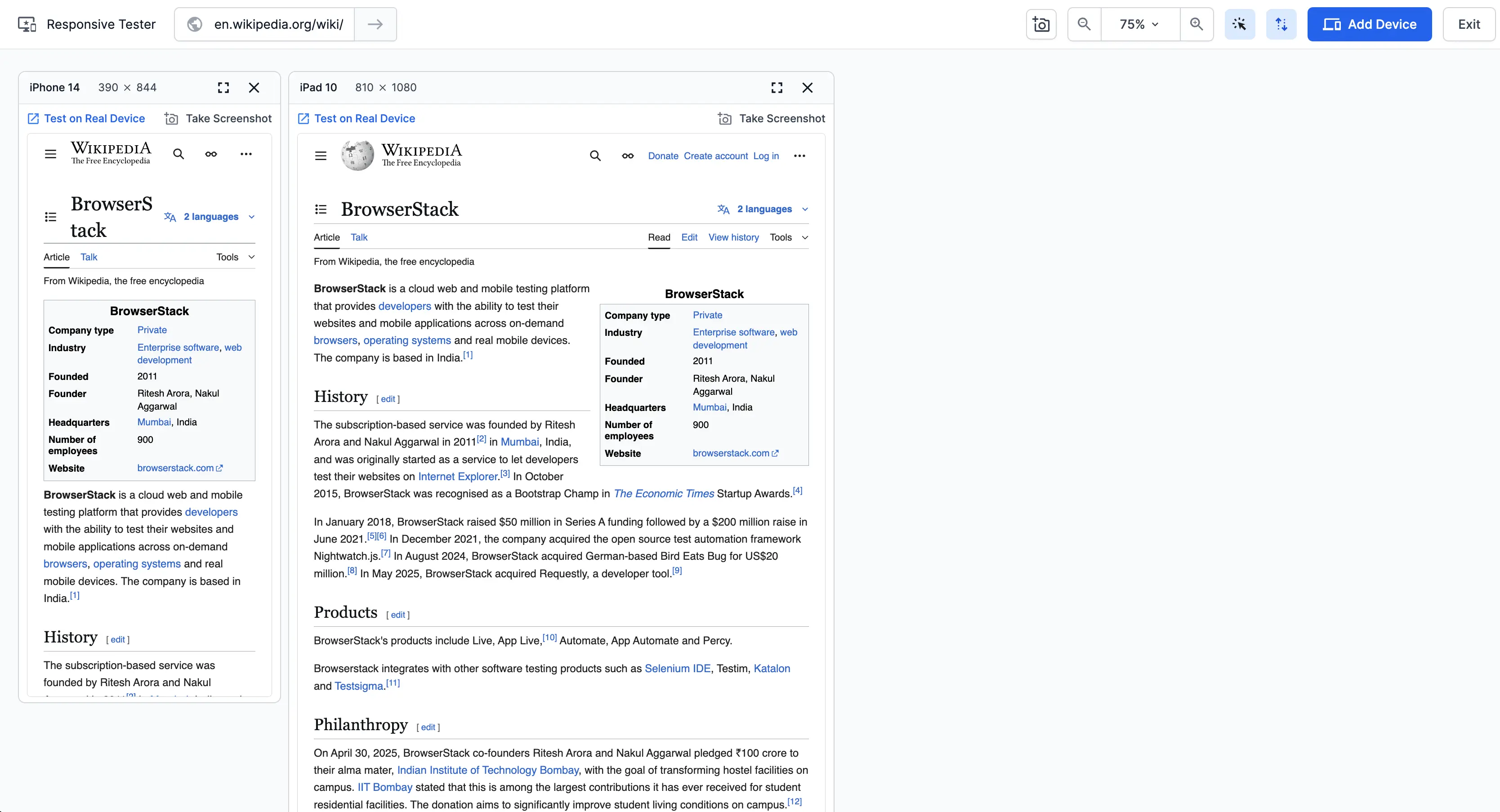 Screenshot showing details of bug capture